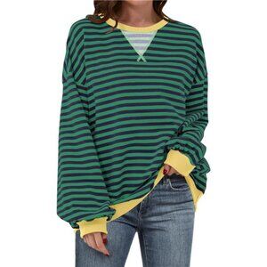 Oversized Striped Sweatshirt - Y2K Pullover Top for Women
